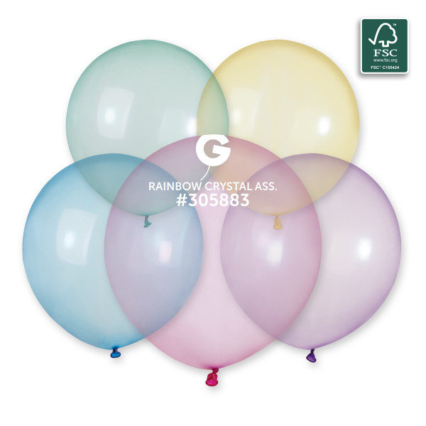 Ballons Rainbow Cristal Assortment 48cm 5 pièces